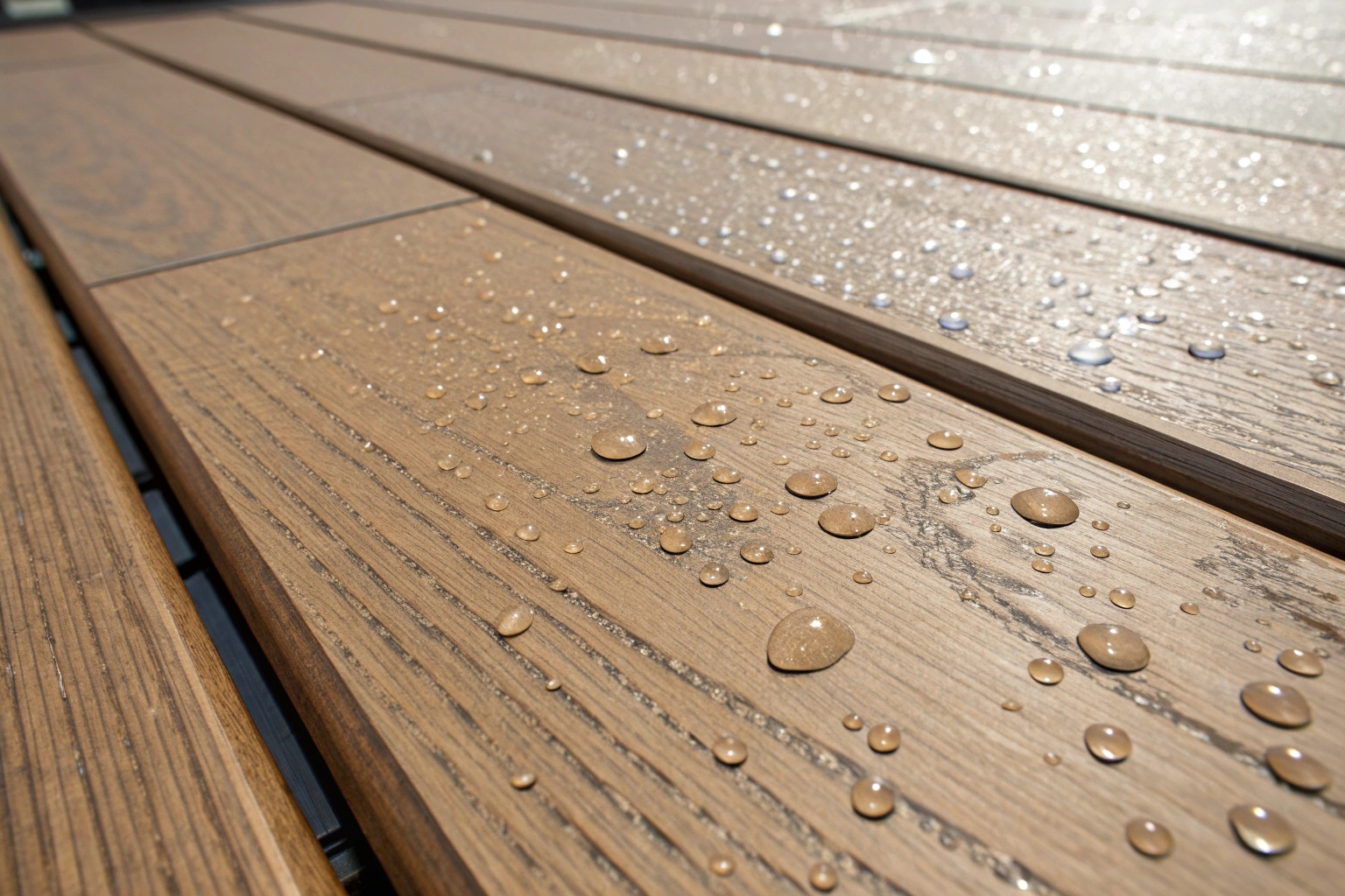 Ekodeck composite decking close-up showing authentic timber grain texture and coastal weather resistance features