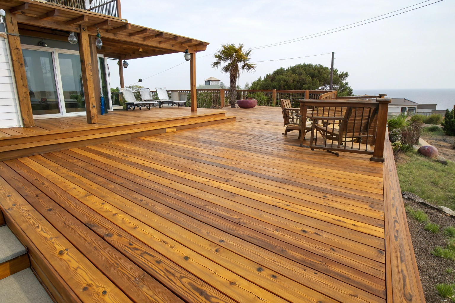 Aged hardwood decking showing beautiful natural patina development and enhanced grain patterns over time