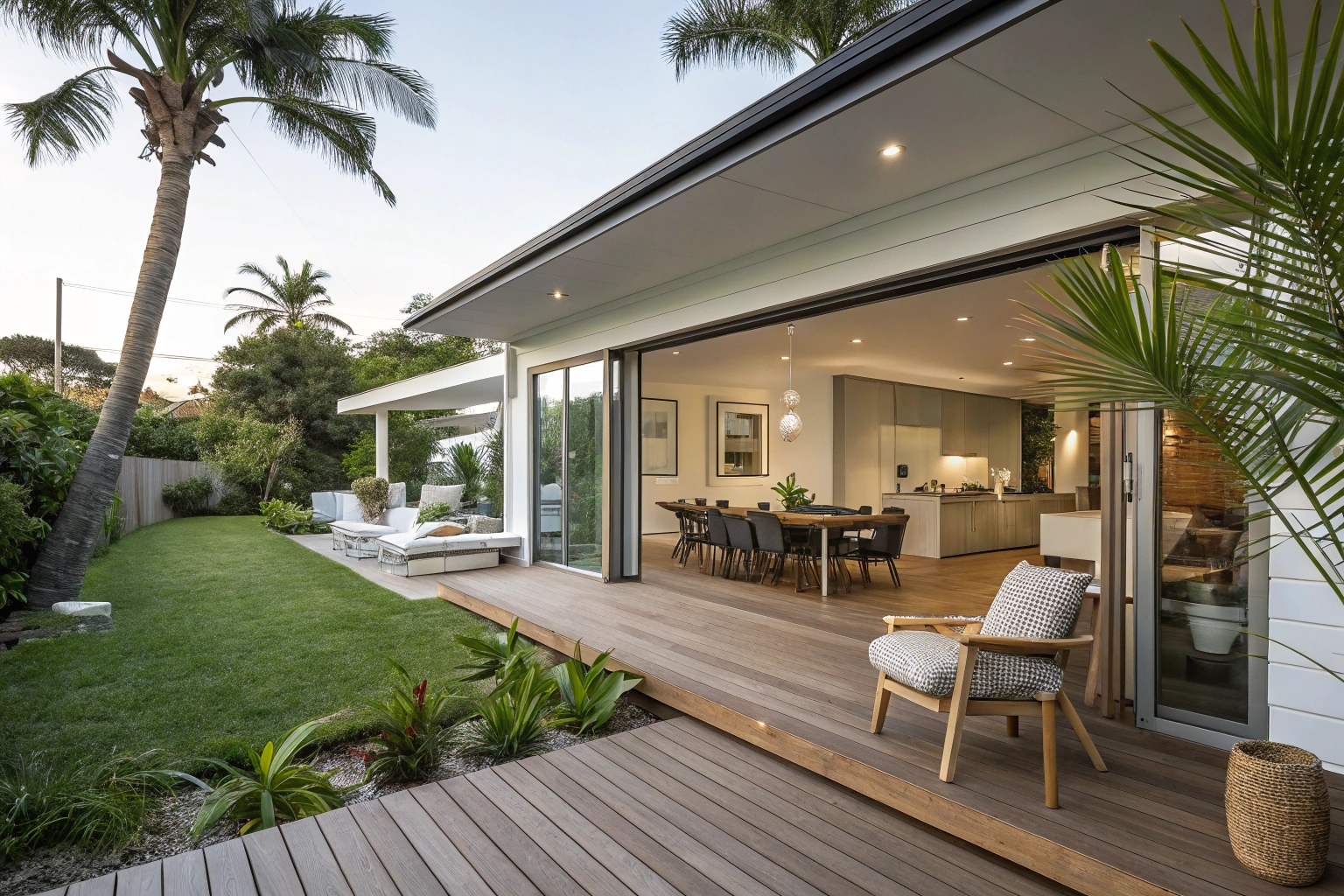 Ground-level deck seamlessly connecting indoor and outdoor living spaces at Sunshine Coast home
