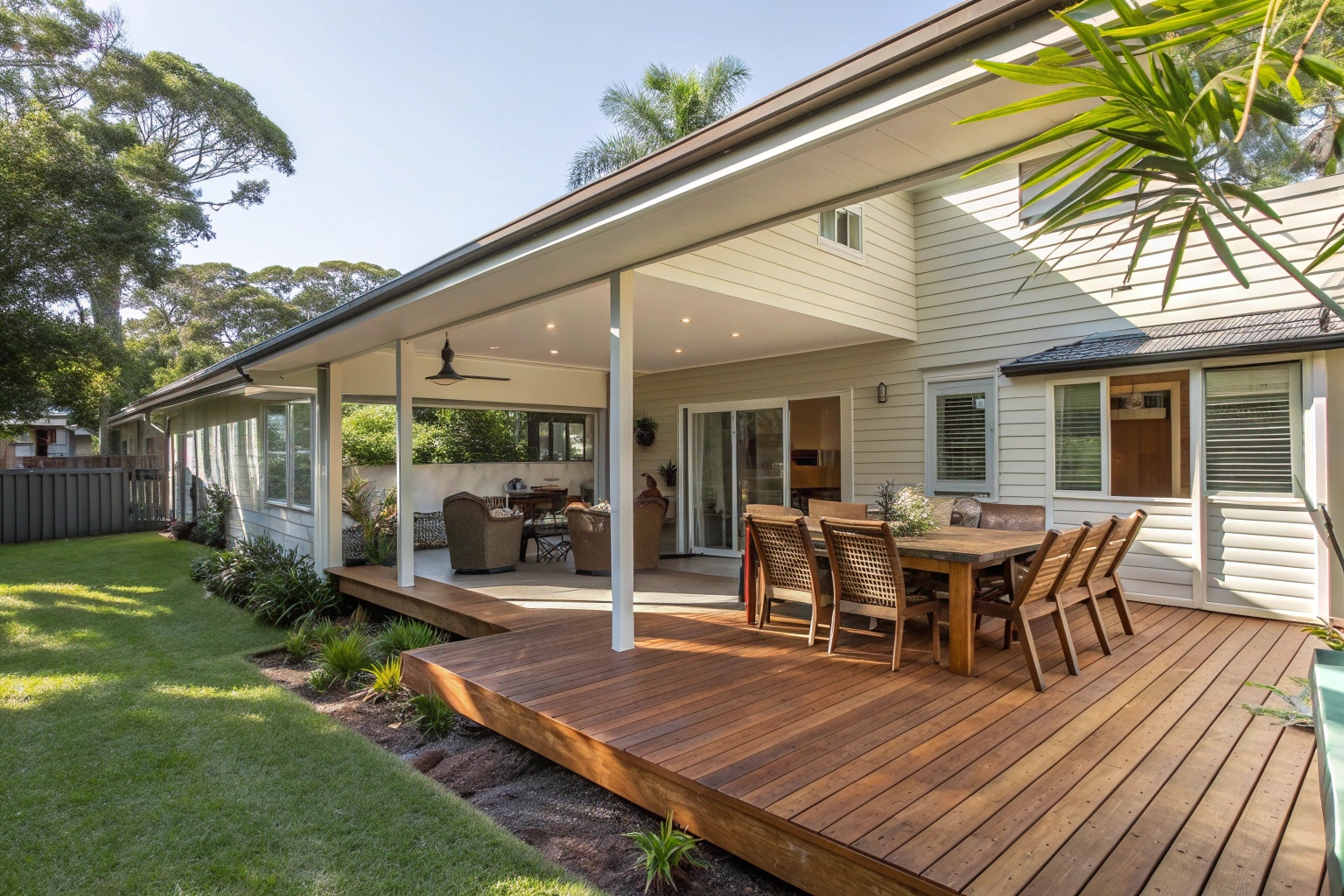 A deck extension Sunshine Coast showing spacious entertaining area