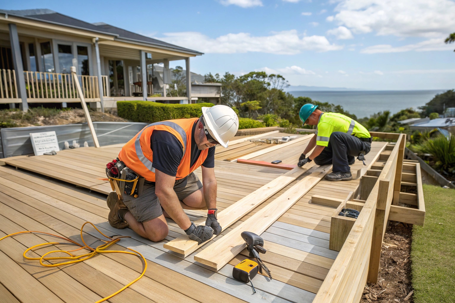 Professional treated pine decking installation process on Sunshine Coast, showing expert techniques