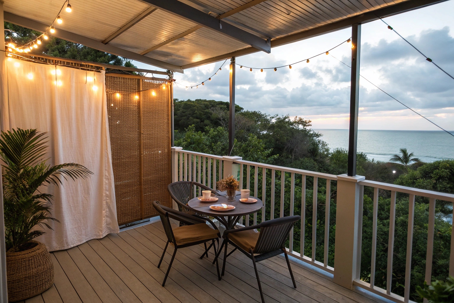 Balcony privacy screening for elevated outdoor dining area Sunshine Coast