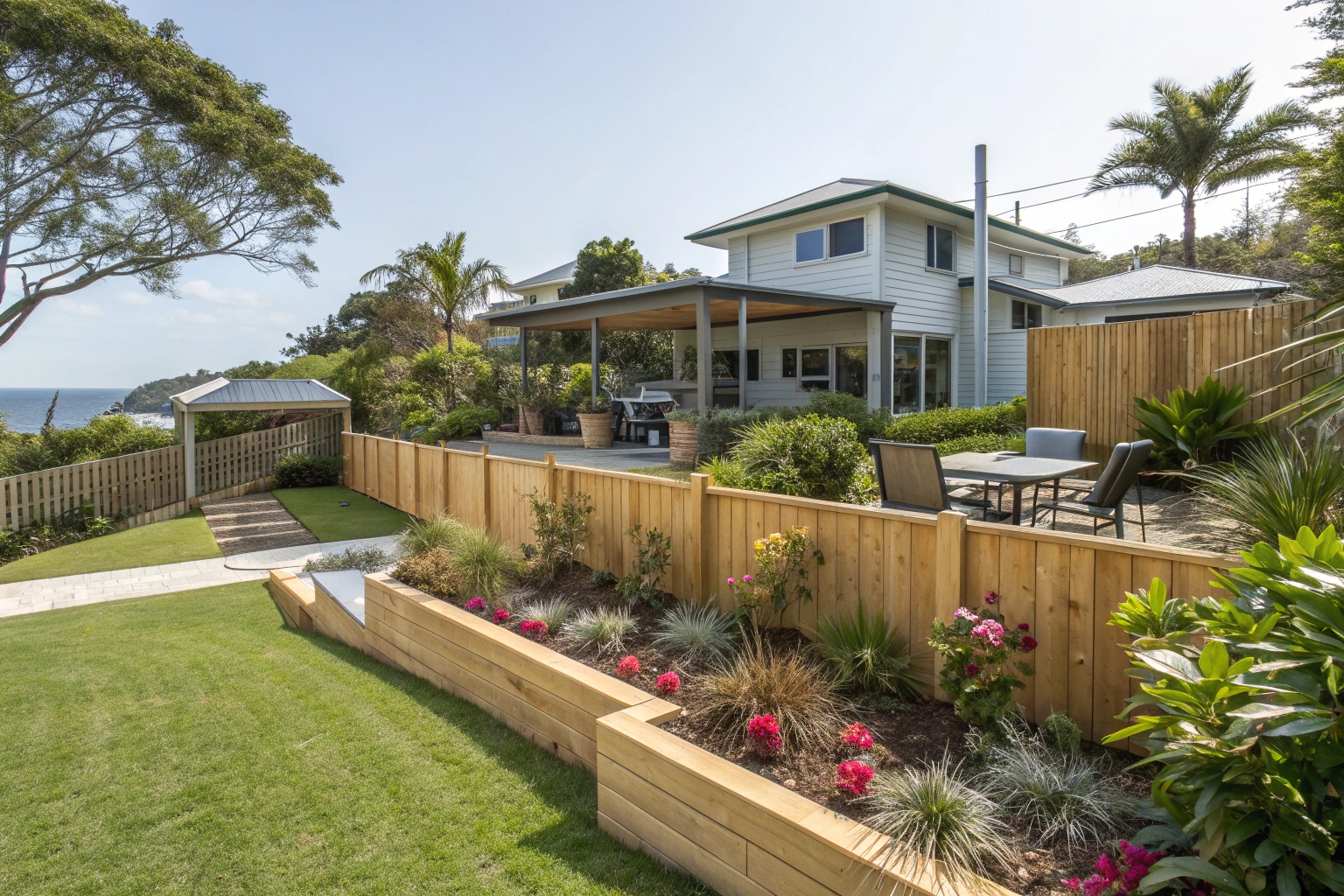 Completed fence contractor project in Sunshine Coast backyard setting