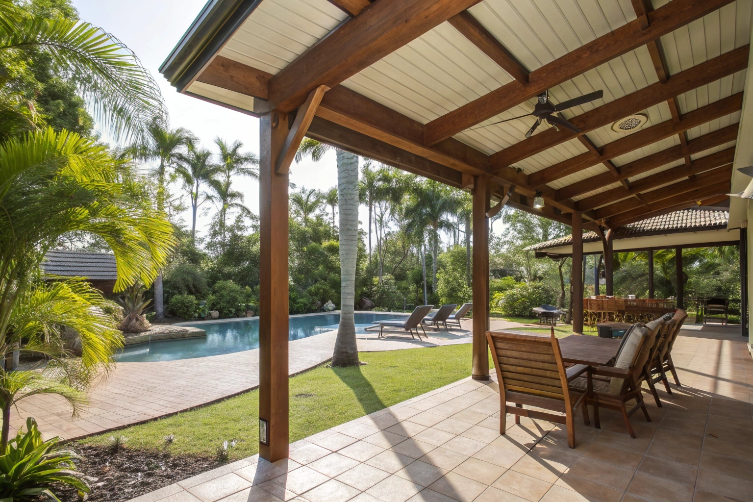 Pool patio integration Sunshine Coast creating resort-style outdoor entertaining area