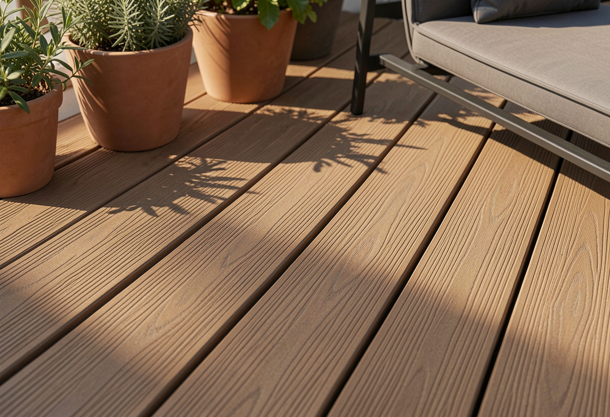 premium composite decking boards installed on a residential outdoor area